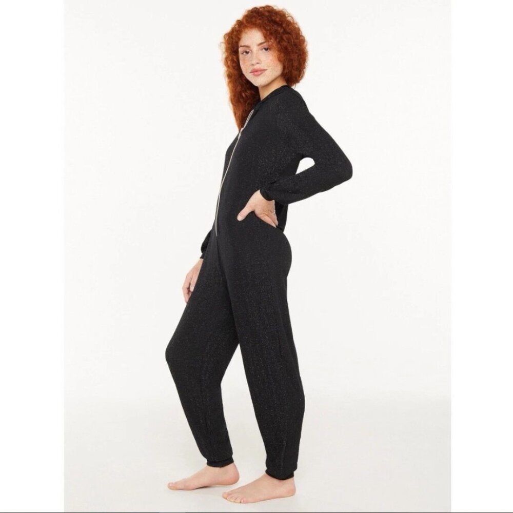 SAVAGE X FENTY Rihanna Sleep & Shine Hooded Jumpsuit L Black PJ Loungewear